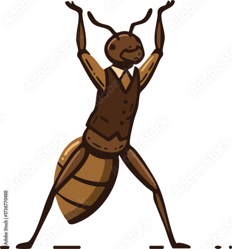 Ant insect standing upright with raised antennae detailed vector illustration for nature and biology designs