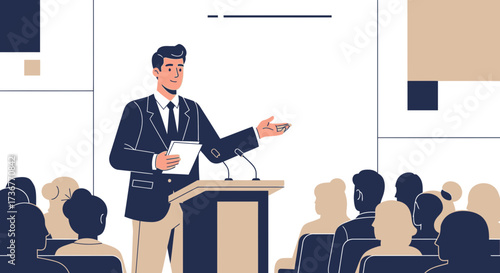 Motivational Speaker Addressing an Audience, Delivering a Compelling Presentation