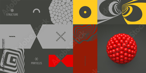 Molecule. Geometrical pattern. Mosaic design. Sound wave of deformed stripes. Abstract scientific background. Cell membrane. Vector for brochure, poster, cover, presentation, flyer or banner.