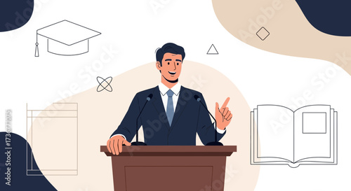 Motivational Speaker Giving A Presentation From A Podium On Career Development Topics