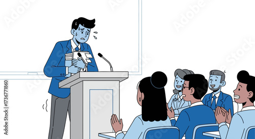 Nervous New Speaker Addresses Crowd At Event While Audience Listens and Applauds