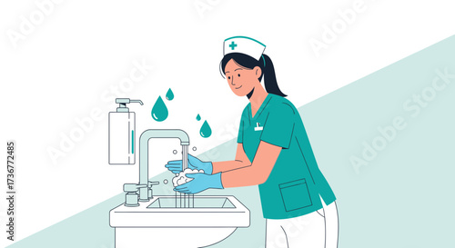 Nurse Practicing Proper Handwashing Techniques for Infection Prevention in Healthcare Setting