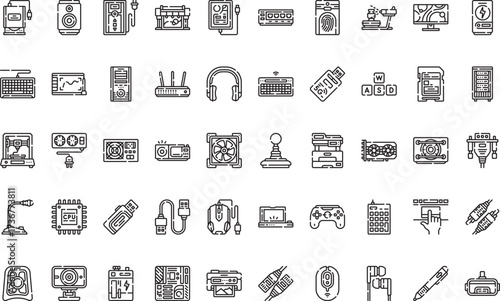 Computer hardware and peripherals Icons Modern Illustration Symbol Design Template for Web and Mobile UI. Editable Stroke Pictogram for Business Projects and Apps.