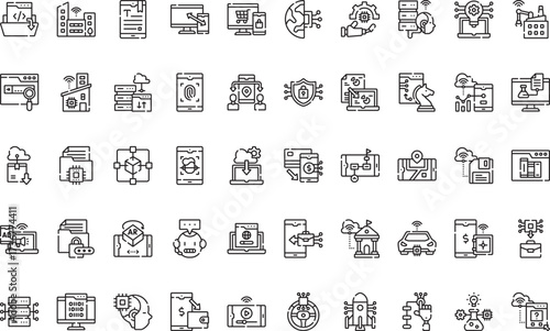 Digital technology and innovation Icons Modern Illustration Symbol Design Template for Web and Mobile UI. Editable Stroke Pictogram for Business Projects and Apps.
