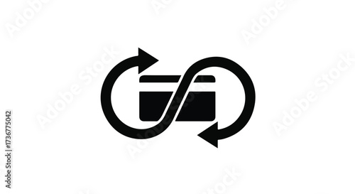Infinite loop symbol with credit card, representing financial transactions and payment cycles