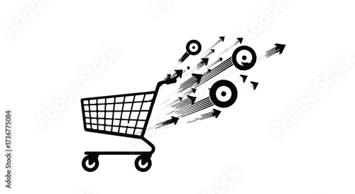 Shopping cart with arrows indicating growth and forward momentum
