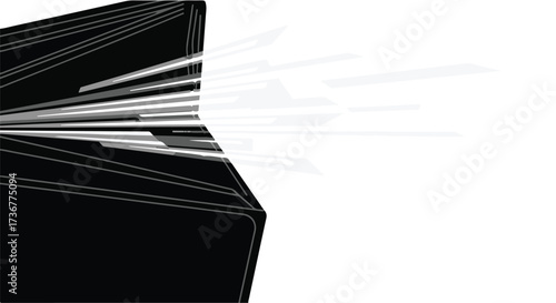 Abstract burst of light and geometric shapes emanating from a dark, layered form