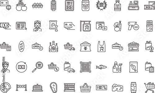 Grocery store and shopping Icons Modern Illustration Symbol Design Template for Web and Mobile UI. Editable Stroke Pictogram for Business Projects and Apps.