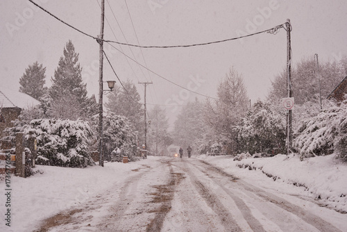 Heavy Snowfall on Quiet Residential Street in Villa Catedral (Bariloche), Argentina Winter Scene