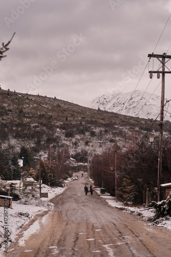 Mountain Road with Melting Snow and Mud in Bariloche, Argentina