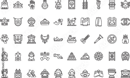 Indian wedding traditions Icons Modern Illustration Symbol Design Template for Web and Mobile UI. Editable Stroke Pictogram for Business Projects and Apps.