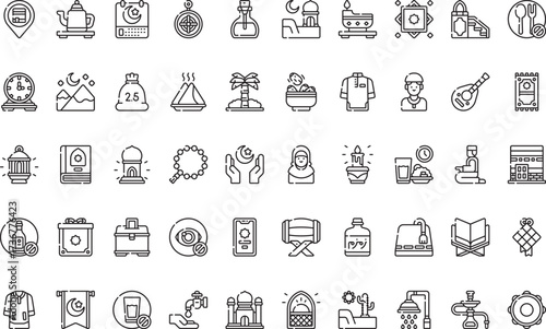 Islamic practices and culture Icons Modern Illustration Symbol Design Template for Web and Mobile UI. Editable Stroke Pictogram for Business Projects and Apps.