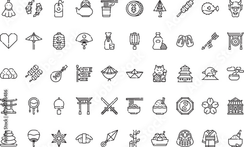 Japanese culture and traditions- Icons Modern Illustration Symbol Design Template for Web and Mobile UI. Editable Stroke Pictogram for Business Projects and Apps.