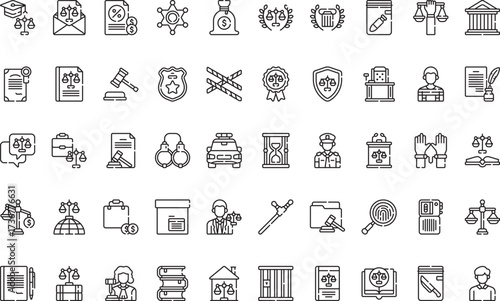 Law enforcement and justice- Icons Modern Illustration Symbol Design Template for Web and Mobile UI. Editable Stroke Pictogram for Business Projects and Apps.