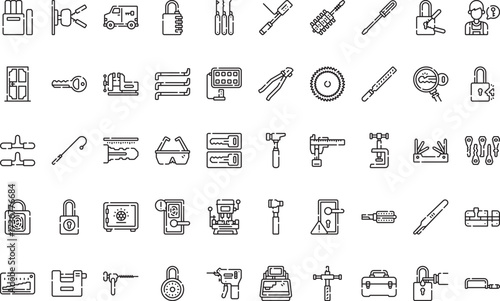 Locksmithing tools Icons Modern Illustration Symbol Design Template for Web and Mobile UI. Editable Stroke Pictogram for Business Projects and Apps.