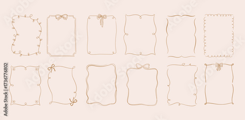 Golden vintage ribbon frames for Valentine cards, wedding invitations and Christmas cards