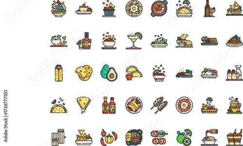 Mexican cuisine Icons Modern Illustration Symbol Design Template for Web and Mobile UI. Editable Stroke Pictogram for Business Projects and Apps.
