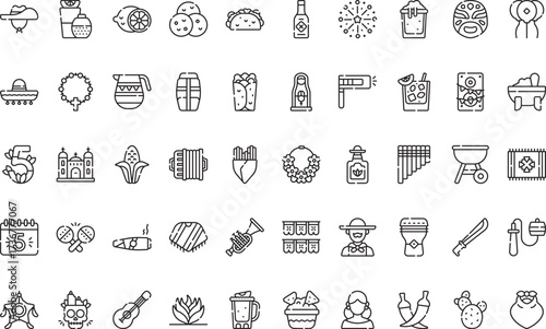 Mexican culture and fiesta Icons Modern Illustration Symbol Design Template for Web and Mobile UI. Editable Stroke Pictogram for Business Projects and Apps.