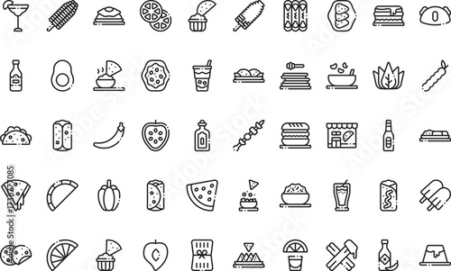 Mexican cuisine and culture Icons Modern Illustration Symbol Design Template for Web and Mobile UI. Editable Stroke Pictogram for Business Projects and Apps.