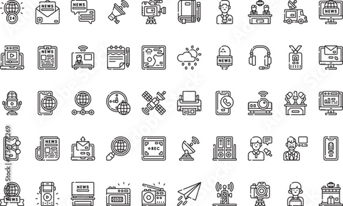 News and media Icons Modern Illustration Symbol Design Template for Web and Mobile UI. Editable Stroke Pictogram for Business Projects and Apps.