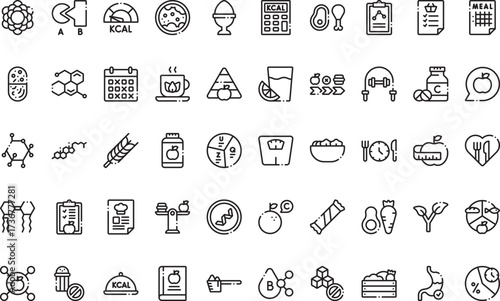 Nutrition and diet planning Icons Modern Illustration Symbol Design Template for Web and Mobile UI. Editable Stroke Pictogram for Business Projects and Apps.