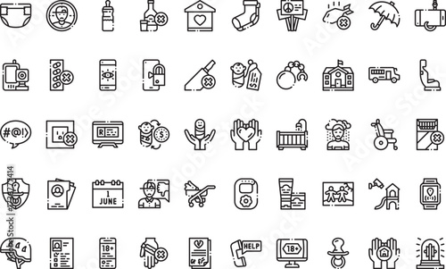 Parenting and child safety Icons Modern Illustration Symbol Design Template for Web and Mobile UI. Editable Stroke Pictogram for Business Projects and Apps.