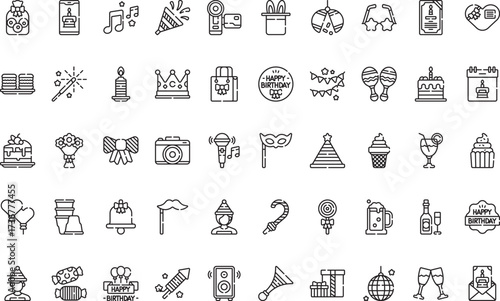 Party and celebration- Icons Modern Illustration Symbol Design Template for Web and Mobile UI. Editable Stroke Pictogram for Business Projects and Apps.