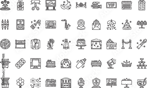 Party and celebration- Icons Modern Illustration Symbol Design Template for Web and Mobile UI. Editable Stroke Pictogram for Business Projects and Apps.