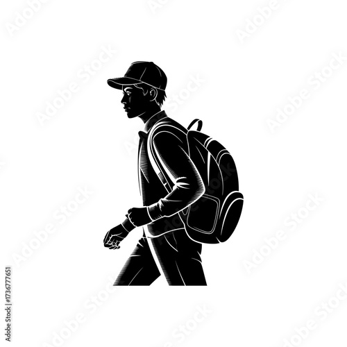 Silhouettes of people or children reading books, Isolated diverse kids with backpacks walking to school, women and children, education concept, learning, knowledge, library scene, study time