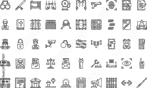 Prison and law enforcement Icons Modern Illustration Symbol Design Template for Web and Mobile UI. Editable Stroke Pictogram for Business Projects and Apps.