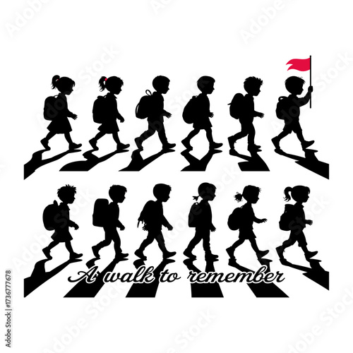 Silhouettes of people or children reading books, Isolated diverse kids with backpacks walking to school, women and children, education concept, learning, knowledge, library scene, study time