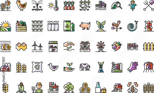 Rural agriculture Icons Modern Illustration Symbol Design Template for Web and Mobile UI. Editable Stroke Pictogram for Business Projects and Apps.