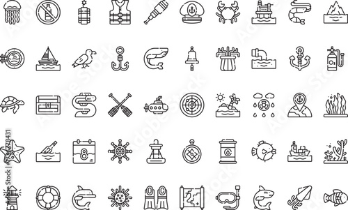 Underwater exploration and conservation Icons Modern Illustration Symbol Design Template for Web and Mobile UI. Editable Stroke Pictogram for Business Projects and Apps.