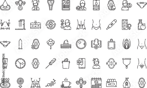 Women's health and hygiene Icons Modern Illustration Symbol Design Template for Web and Mobile UI. Editable Stroke Pictogram for Business Projects and Apps.