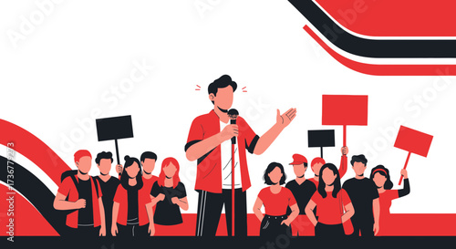 Passionate Speaker Addressing Gathering During Rally, Demonstrating Collective Sentiment