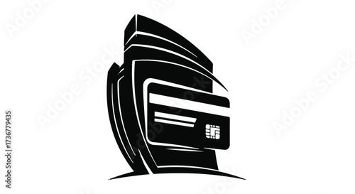 Stylized credit card integrated with modern architecture, symbolizing financial growth and urban development.