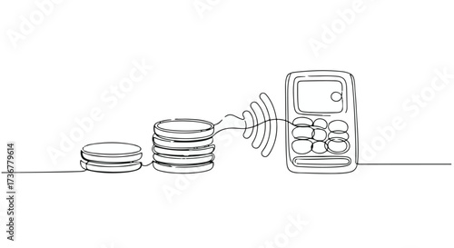 Seamless contactless payment with stacked coins and modern device