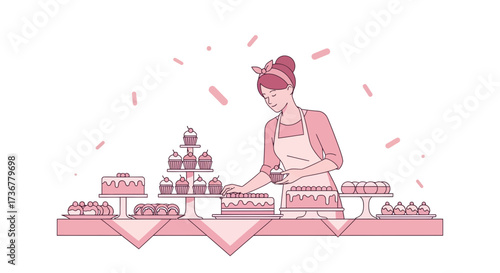 Pastry Chef Arranging Cakes And Cupcakes For Delicious Dessert Presentation