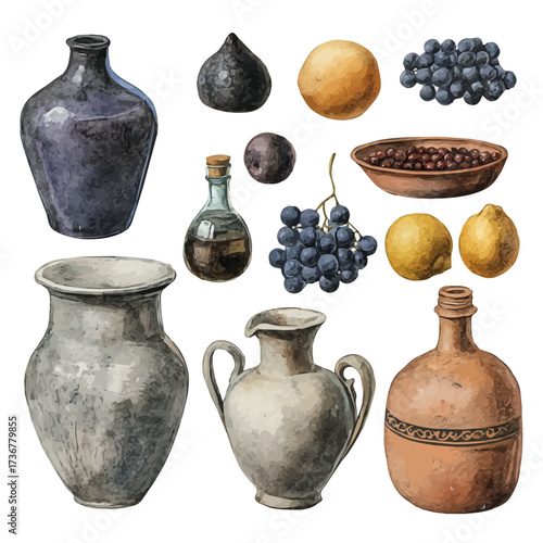 Slovenian Ancient Culture, watercolor vector, isolated on a white background.