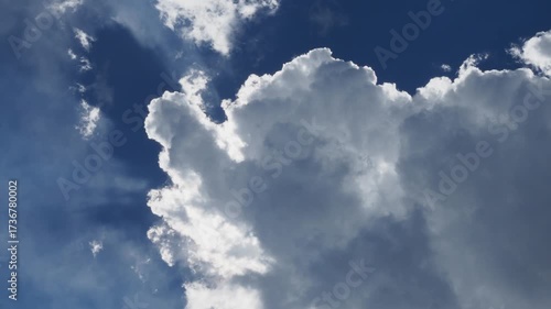 Blue sky. Beautiful Cumulus clouds flying across the sky, Beautiful natural clouds move quickly across the sky, deep blue sky