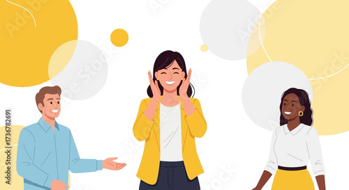 People expressing happiness and joy illustration with colorful abstract minimalist design