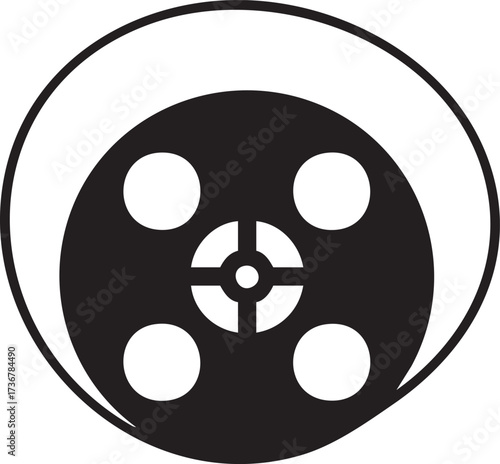 Black silhouette of a drain with four holes and a cross in the center isolated on white background