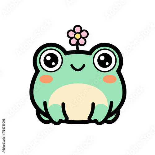 Cute Frog Wearing a Flower Hat Illustration