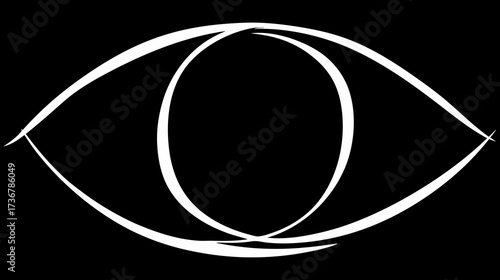 Minimalist Abstract Eye Outline Graphic Vector Symbol. Concept of Vision, Observation, Perception, Insight, Awareness on Black Background