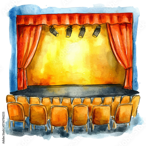Scottish Indie Theatre, watercolor drawing vector, isolated on a white background.