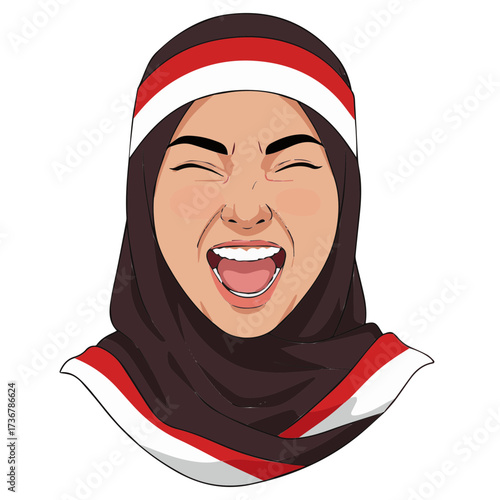 Illustrated Portrait of Indonesian Woman Celebrating
