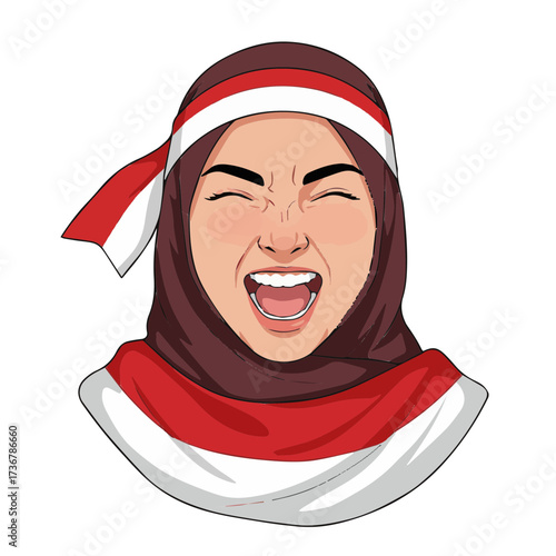 Illustrated Portrait of Indonesian Woman Celebrating