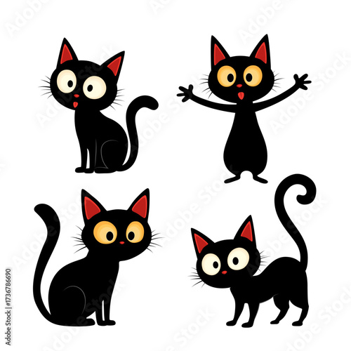 Cute black cats on halloween set 