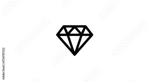Minimalist black outline diamond icon, clean vector graphic, precious gemstone symbol, simple elegant luxury design element