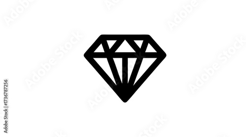 Vector Diamond Icon - Simple Black Outline Symbol of Gemstone, Luxury, Wealth, Quality, Treasure, and Success